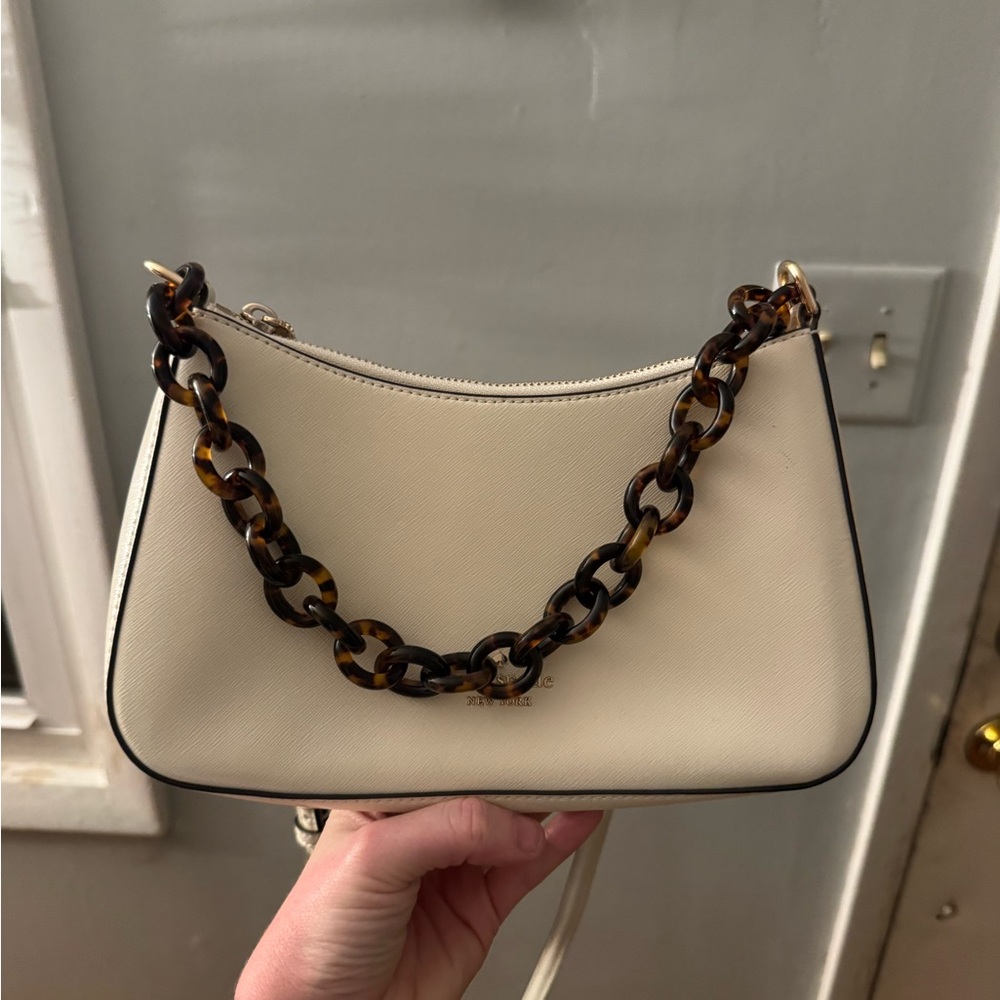 Kate Spade White Handbag with Tortoise Chain